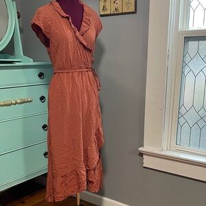Old Navy Asymmetrical Ruffled Dress in Terracotta